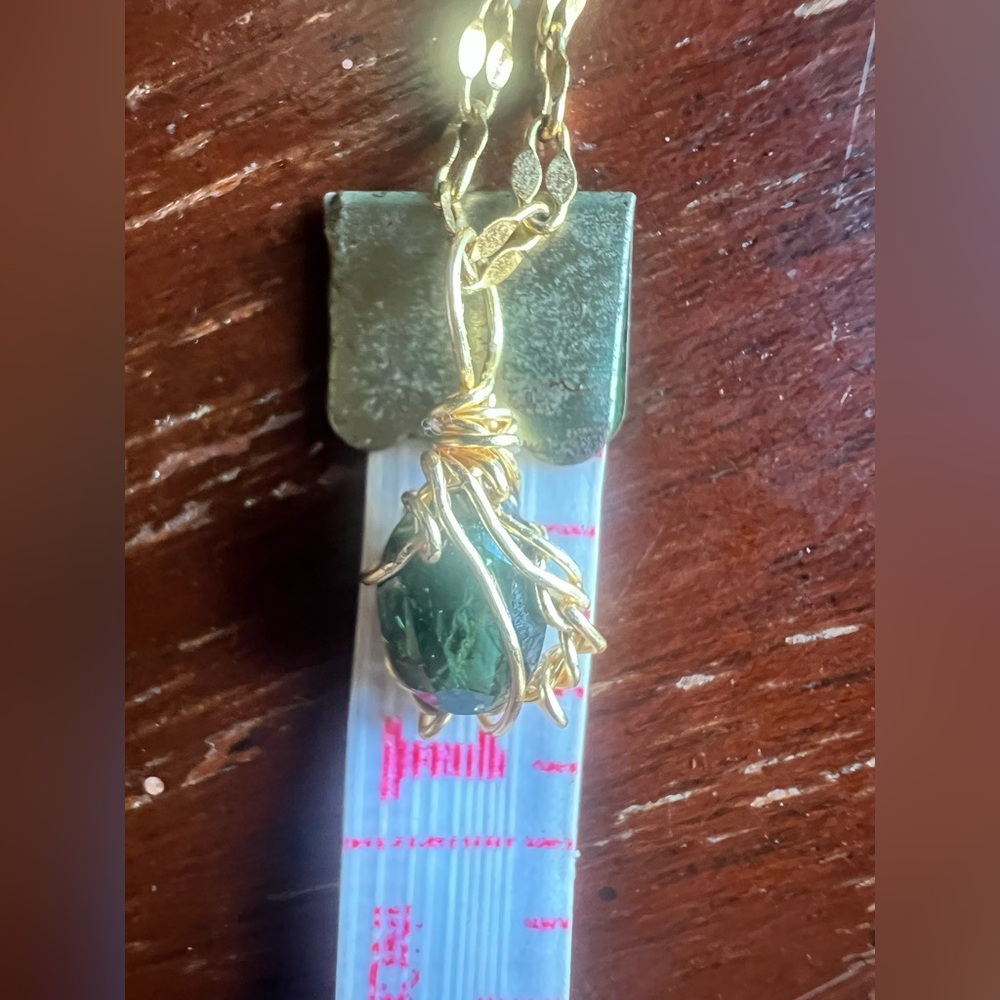Deep Green Gemstone Choker on Sparkly Gold Chain — 14" Fit - Picture 17 of 17